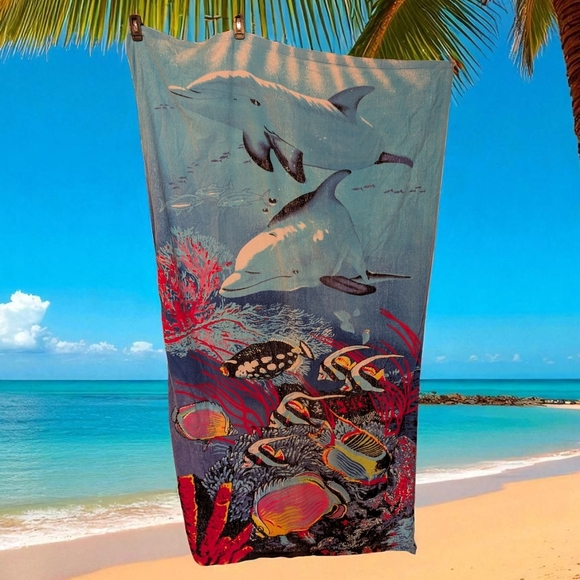 Aceca Inc. Ocean-Themed Beach Towel with Dolphins (EUC) - Picture 1 of 5
